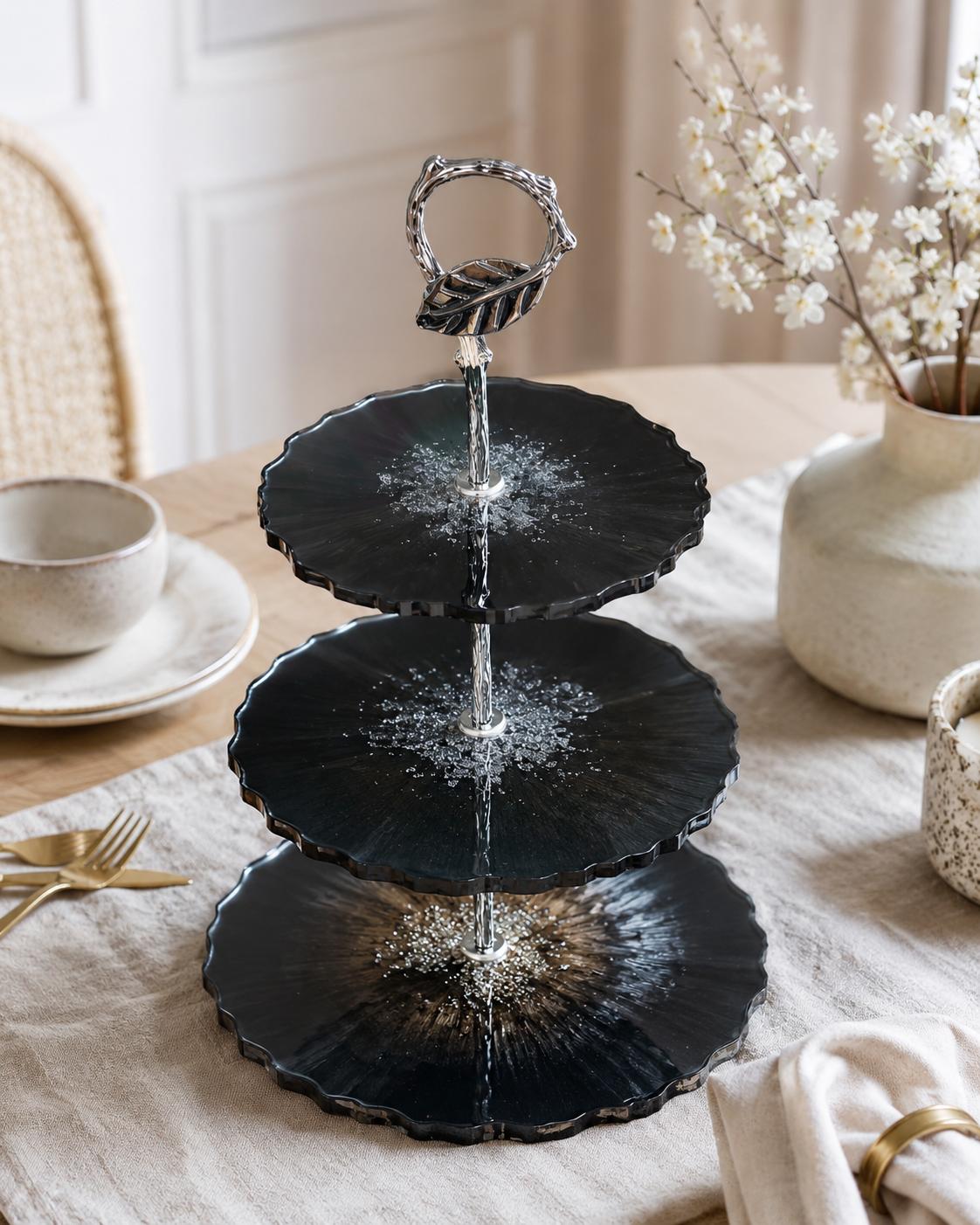 Cake Platter - Black and Silver