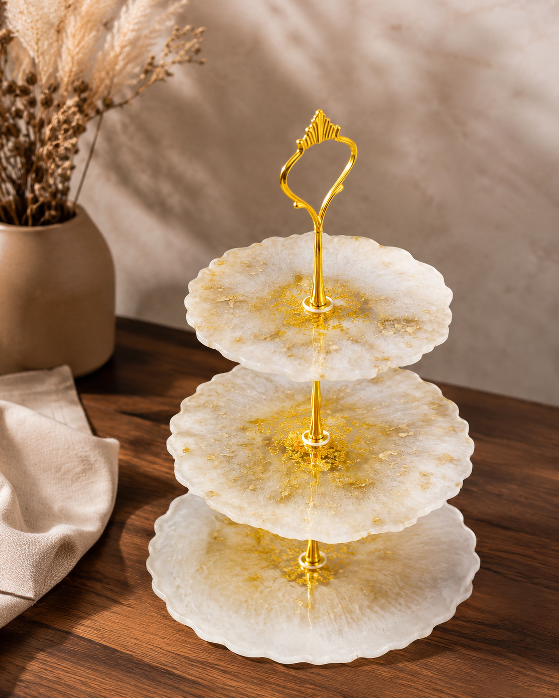 Cake Platter - White and Dusted Gold