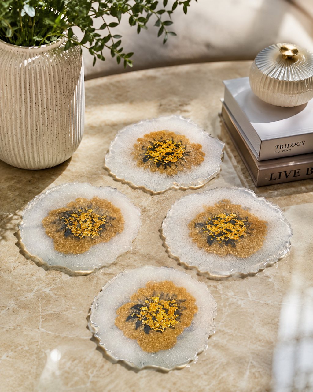 Coasters - White and Gold