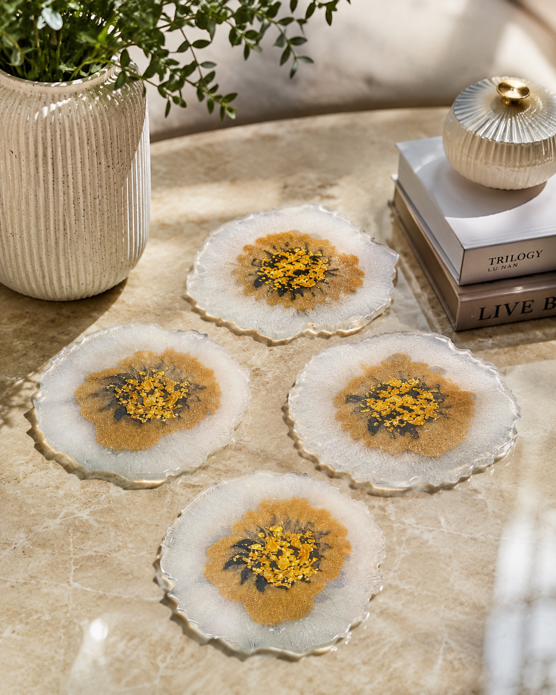 Coasters - White and Gold