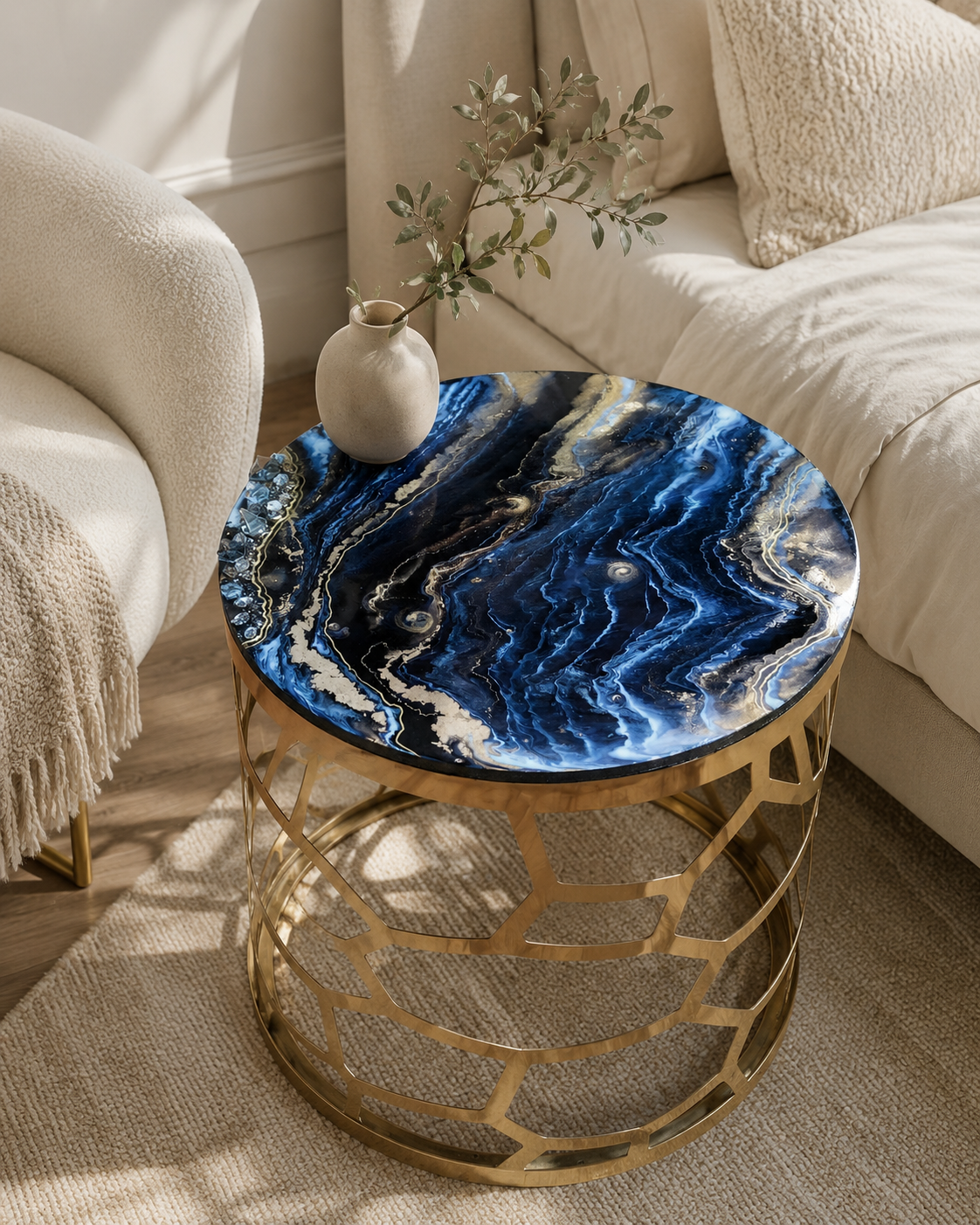 Table - Marble Effect Black Top  with Golden Stand