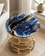 Table - Marble Effect Black Top  with Golden Stand
