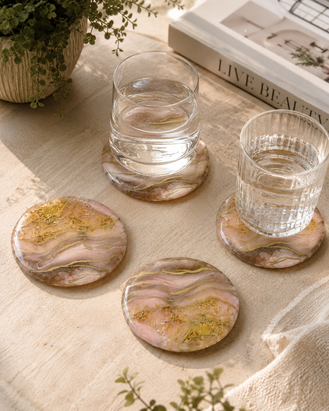 Coasters - Pink and Gold