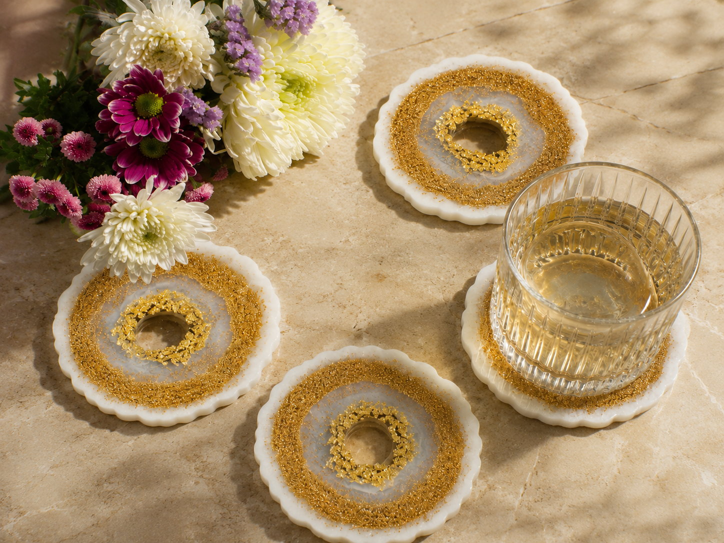 Coasters - Gold and White