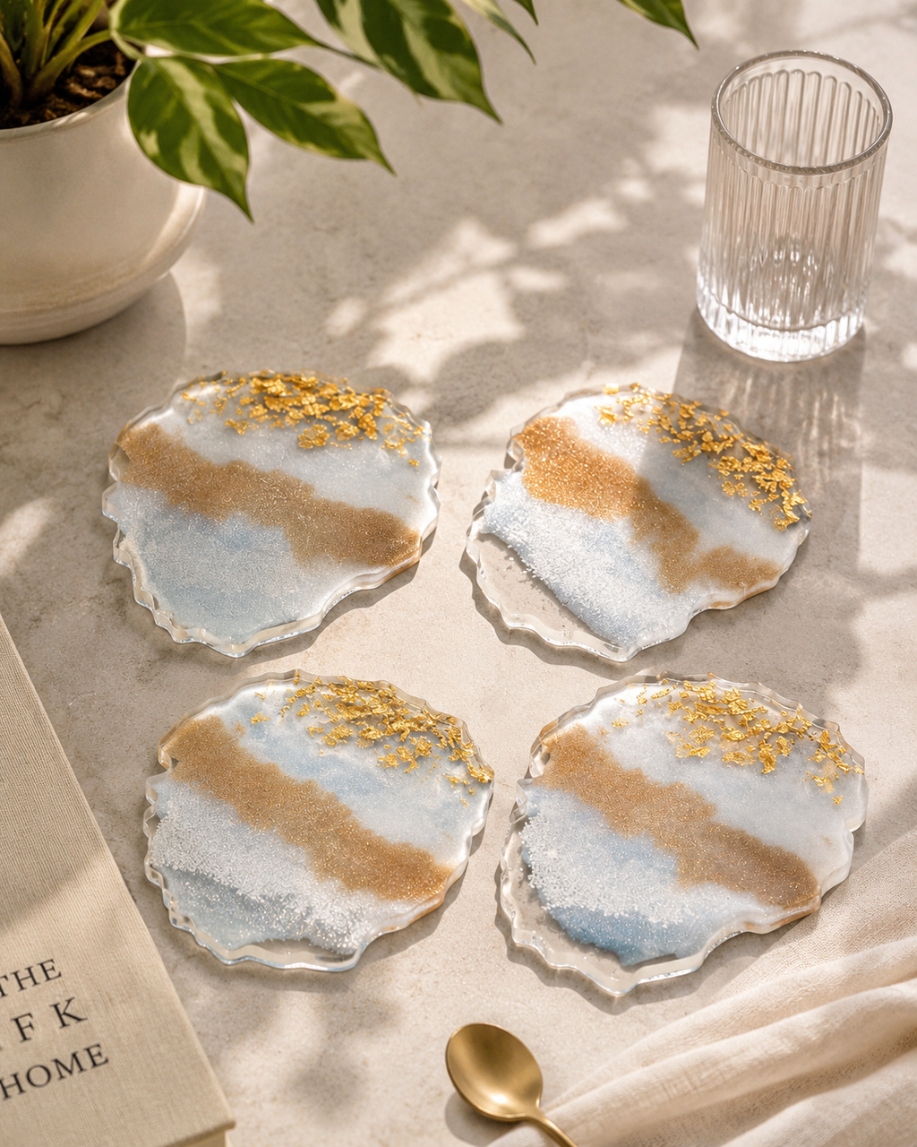 Coasters -  Gold Flakes and White