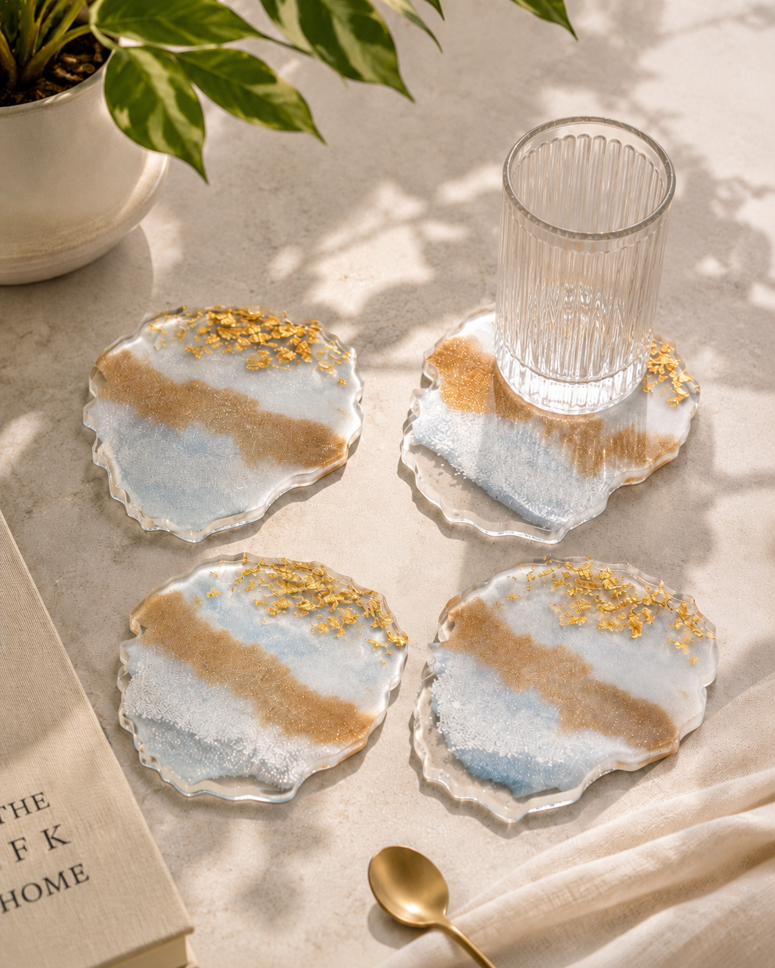 Coasters -  Gold Flakes and White