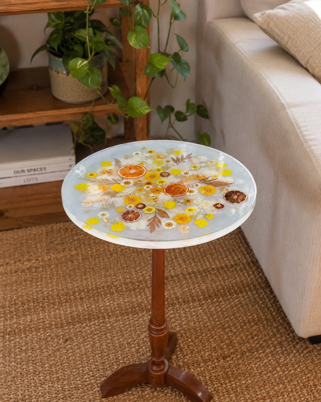 Table - Floral with Standing Wooden Base
