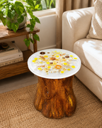 Table - Floral with a Tree Trunk Base