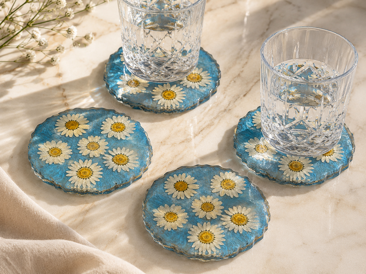 Coasters - Blue Shimmer Floral