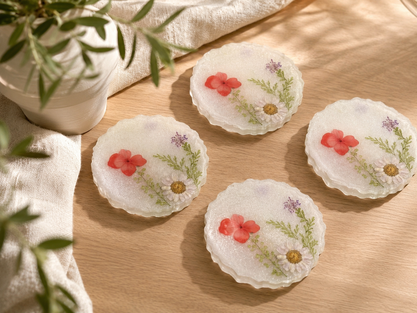 Coasters - White Floral