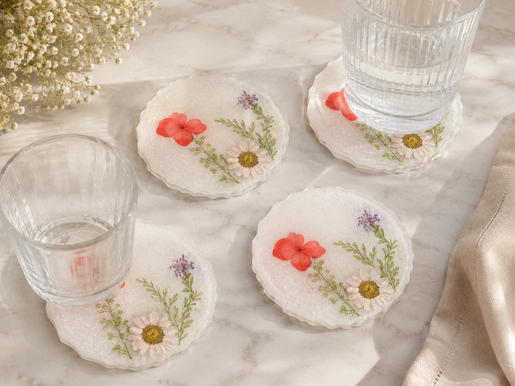 Coasters - White Floral